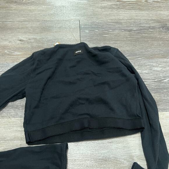 Skims Black Ribbed Cotton Henley Size XS - Picture 3 of 3